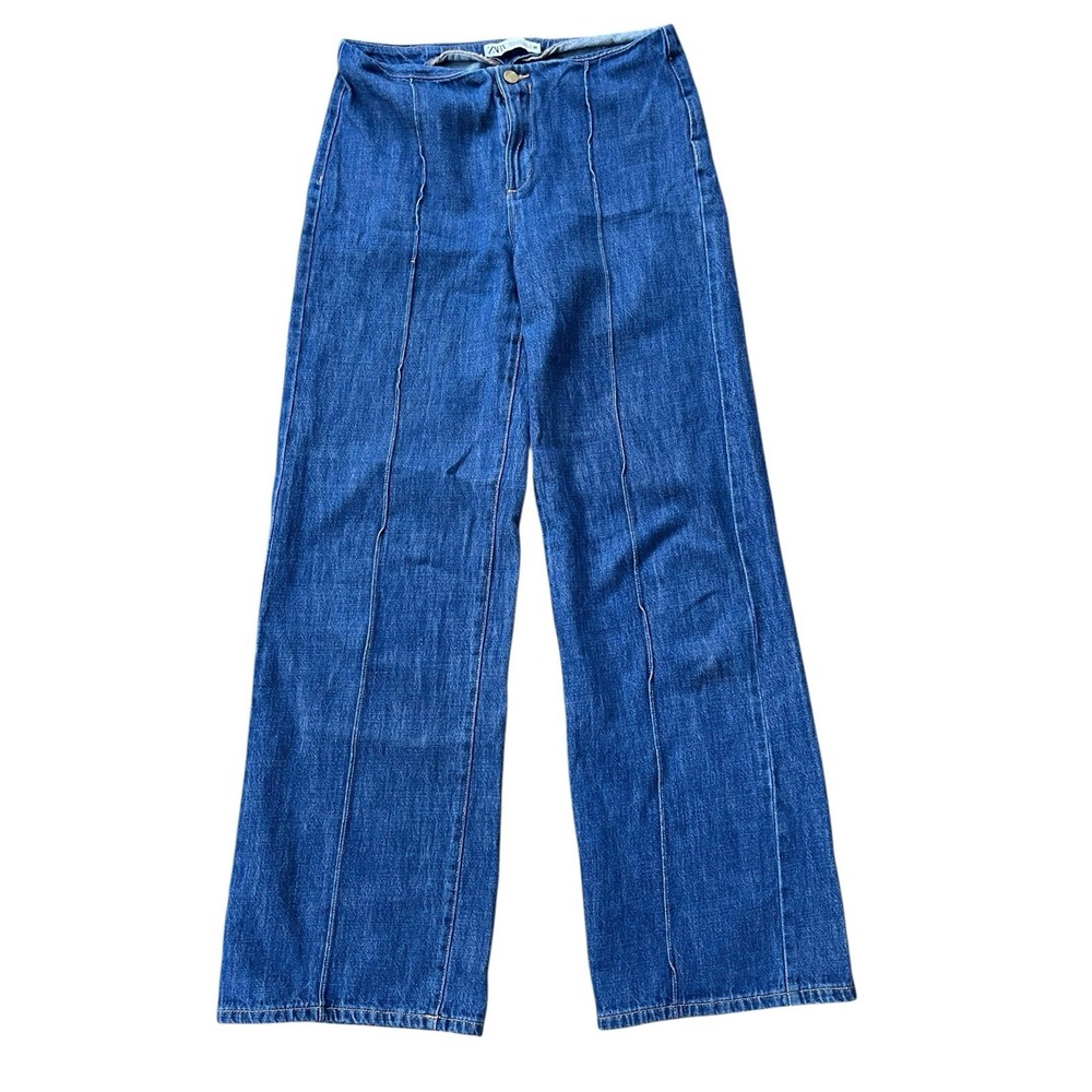 ZARA Women's Seamed Wide Leg Denim Trouser Jeans,‎ Pants Sz 4